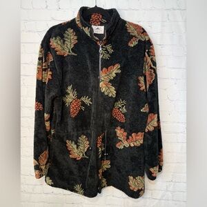 Vintage Black Mountain Outdoor size large black with leaves & pinecones jacket